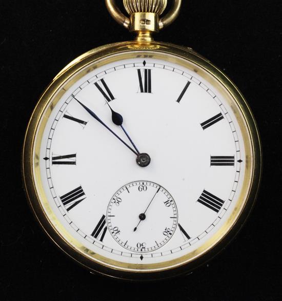 An Edwardian 18ct gold keyless open face pocket watch,